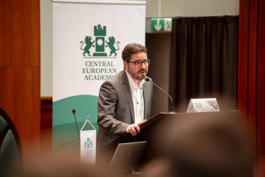 Male speaker at the CEA podium addressing the audience
