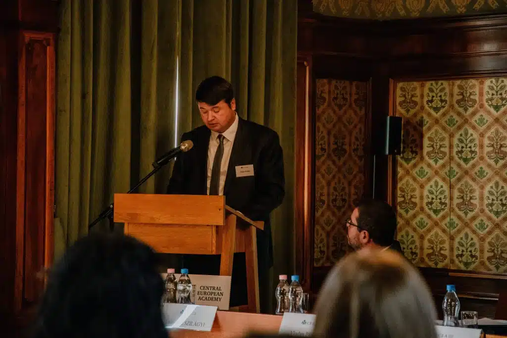 Male speaker at the CEA podium addressing the audience