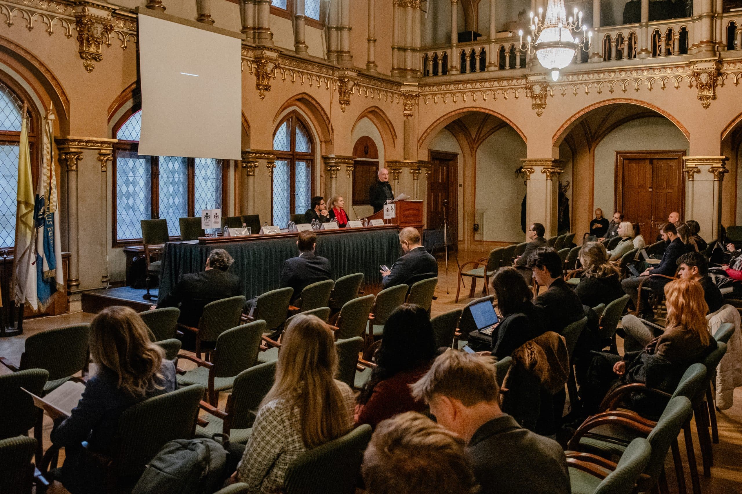 Male speaker at the CEA podium addressing the audience
