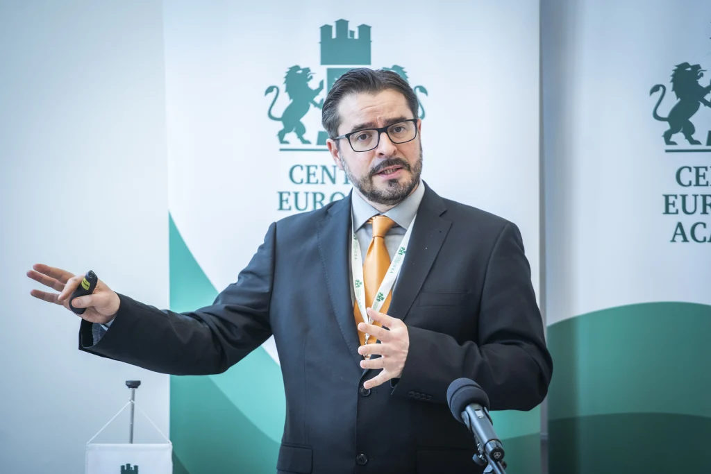 Male speaker at the CEA podium addressing the audience